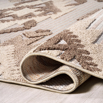 Sumak High-low Pile Neutral Diamond Kilim Area Rug